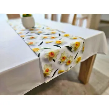 ubrus VELIKONOČNÍ BĚHOUN NA STŮL ŽLUTÝ NARCIS 40 cm x 110 cm