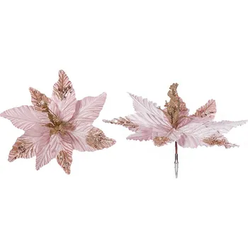 LAALU Květina s klipem champagne - růžová a flitry 30 cm, sada 2 ks