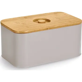 ZELLER Chlebník kovový s bambusovým víkem, šedý, 30 × 18 × 14 cm