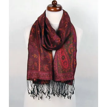 Šála Hedvábná šála Super střední černo-měděno-fialová