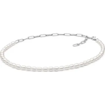 Náramek ANNAPERLY Náhrdelník z bílých rice perel s řetízkem z rhodiovaného stříbra (Ag925/1000, 12,86 g)