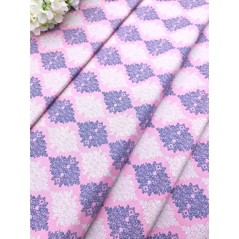 Látka 100% bavlna - zámecký vzor růžový s fialovou