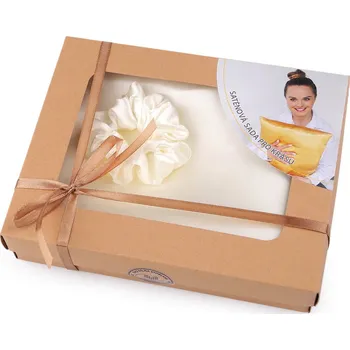 Povlak na polštářek Saténová Beauty sada na spaní, povlak a scrunchie gumička, barva 2 krémová nejsvět.