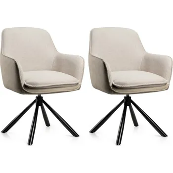 Křeslo Sada 2 ks otočných jídelních křesel Ciano bouclé/eko kůže krémová