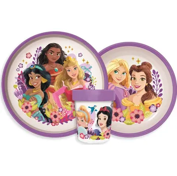 Jídelní set Storline Dětský plastový jídelní set PRINCEZNY s protiskluzem a kelímkem fialový