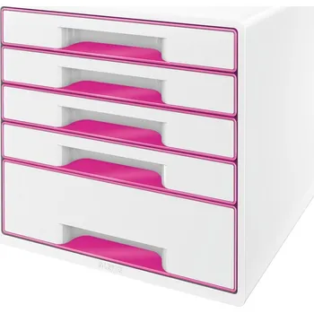 Zásuvkový kontejner LEITZ WOW CUBE, 5 zásuvek, bílo-růžová