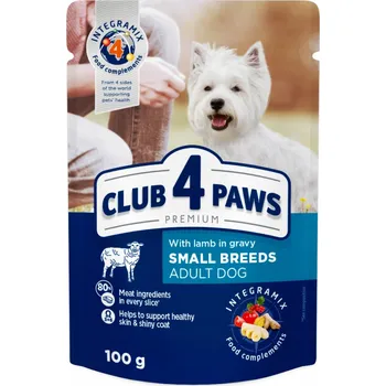 Krmivo pro psa CLUB 4 PAWS Premium vlhké krmivo pro psy malých plemen, jehněčí v omáčce, 100g