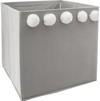Úložný box Atmosphera for Kids Úložný box na hračky šedý s bambulemi