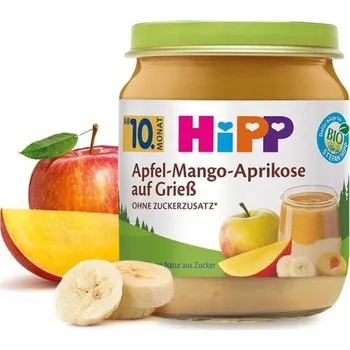 HIPP BIO VRSTVENÝ DEZERT KAŠE S JABLKEM, MANGEM A MERUŇKAMI 10m+