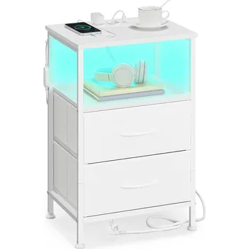 Noční stolek Noční stolek Belah s LED osvětlením a nabíjecí stanicí bílý