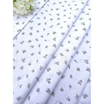 Látka 100% bavlna - růžičky drobné hnědé na bílé