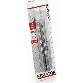 Vrták KREATOR 2 ks HSS Vrtáků do kovu HEX 4.0 x 96 mm KRT011305