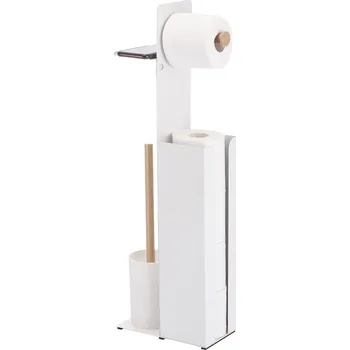 Spirella Stojan na toaletní papír YONI, se štětkou, zásobníkem a držákem na telefon, bílý