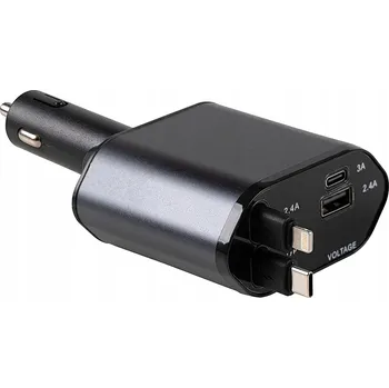 Zatahovací nabíječka do automobilová USB-C PD 120W 4v1 rychlé nabíjení do AUTA
