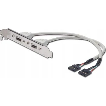 Datový kabel Digitus USB 2.0 HighSpeed kabel s montážním panelem, 2x IDC (5pin) / 2x USB A M/F, šedý, 0,25 m