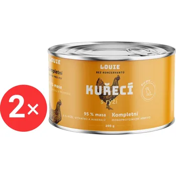 LOUIE Kompletní monoproteinové krmivo kuřecí (95%) s rýží (5%) 2 × 200 g
