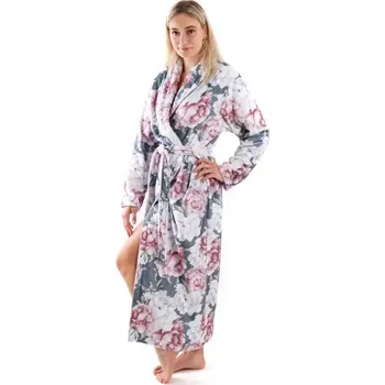 Dámský župan Dámský župan Aisha 2126 0012 Tmavě šedá s květy pivoňky - Vestis šedá pivońky M