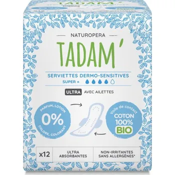 Menstruační vložka TADAM Dermo sensitivní vložky z BIO bavlny, Super, 12 ks