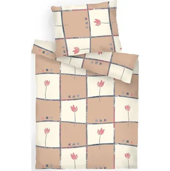 Povlečení Dadka Povlečení bavlna Tulipán světle hnědý 140 × 200, 70 × 90 cm
