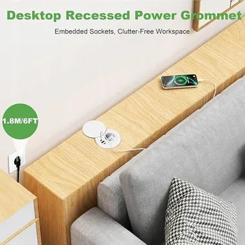 Elektrická zásuvka Vestavná zásuvka se 2 USB-C porty, stolní zásuvka s kabelem 1,8 m