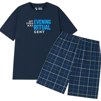 Pánské pyžamo Letní pánské pyžamo Wolf & Wolfie S2675A tmavě modré