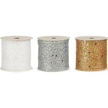 LAALU Sada 3 stuh: Stuhy s glittery bílá, stříbrná, champagne 6,5 cm x 270 cm