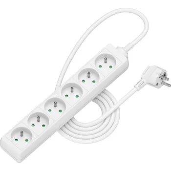Elektrická zásuvka AlzaPower prodlužovací přívod 230V 6 zásuvek 2m bílý