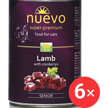 Krmivo pro kočku Nuevo kočka senior jehněčí s brusinkami konzerva 6 × 400 g