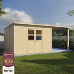 Dřevěný zahradní domek Konsta Baltrum 2 přírodní 566 x 289 cm vč. bočního přístřešku