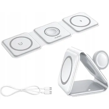 HUXGO 15W Kompaktní bezdrátová indukční nabíječka 3v1, bílá