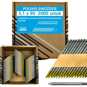 Hřebík Polské hřebíky do hřebíkovačky spojené papírem 3,1x90mm 34° 2000ks POZINK