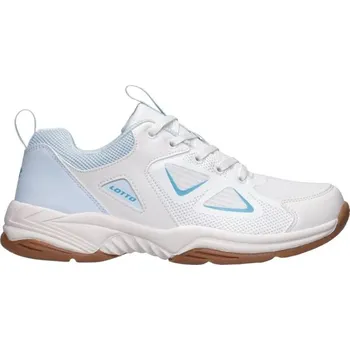 Dětská sportovní obuv Juniorská obuv na míčové sporty Lotto HARPE JR 33 Bílá, Světle modrá, Hnědá