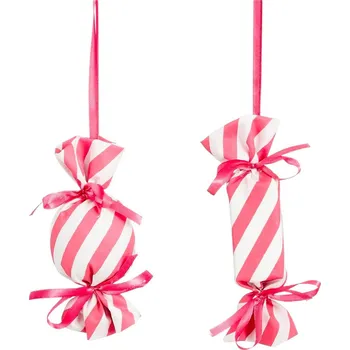 Vánoční dekorace LAALU Vánoční ozdoby - bonbóny, růžovo/bílé, 13 cm, 2 ks