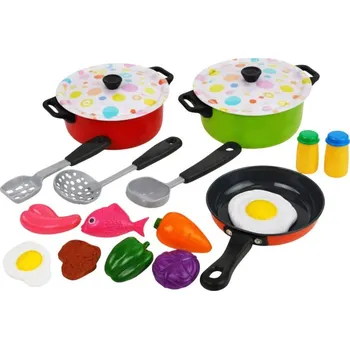 Hračka LEAN Toys 7390 Sada nádobí a potravin do dětské kuchyňky, 22 ks