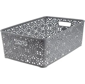 Odpadkový koš Mega Plast, Košík MONAKO XL, 14 × 39 × 27 cm, šedá metalíza