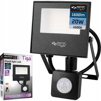 LED reflektor Masterled 20W černý s pohybovým senzorem IP65 4500 K
