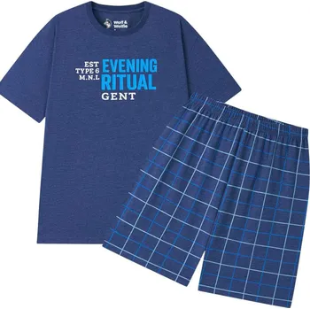 Pánské pyžamo Letní pánské pyžamo Wolf & Wolfie S2675A modré