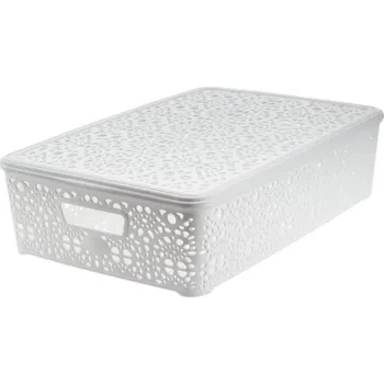 Odpadkový koš Mega Plast, Košík MONAKO L s víkem, 10,2 × 40,3 × 27 cm, bílý