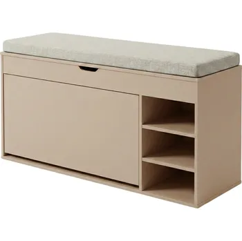 Botník BOXIMO Botník černý se sedákem a výsuvnými policemi GRADIA, 100 x 34 x 50 cm - béžový