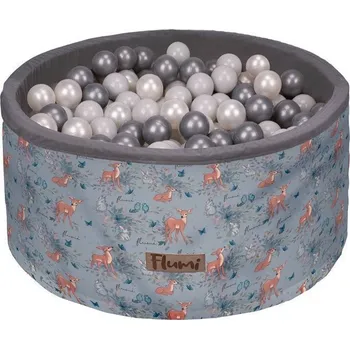 Flumi Bazének s míčky 200 ks šedý s potiskem srnek, šedo - perlové míčky