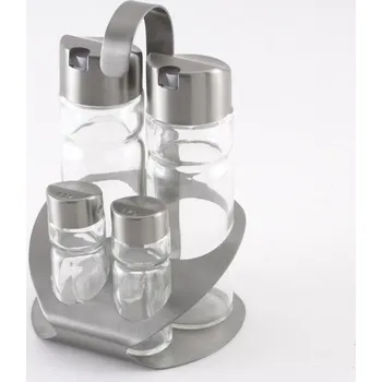 Nádoba na olej a ocet Monix Sabor - sada na olej, ocet, sůl a pepř se stojánkem