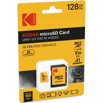Paměťová karta Paměťová karta KODAK MicroSDXC Micro SDXC MicroSD 128GB UHS-I U3 V30 A1 + ADAPTÉR