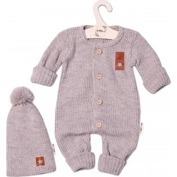 Dětská móda Baby Nellys 2-dílná sada Pletený overálek Star + čepice Hand Made, béžový, vel. 80/86