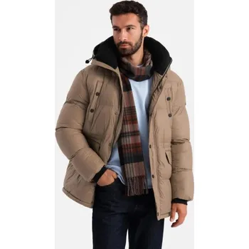 Pánská bunda Ombre Clothing Nadčasová prošívaná hnědá pánská bunda V2 JALJ-0186