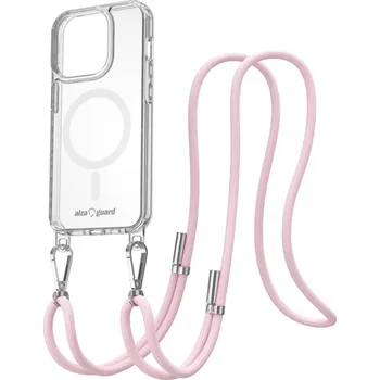 Pouzdro na mobilní telefon AlzaGuard Luxe Detach Lanyard Case Compatible with MagSafe for iPhone 15 Pro růžový