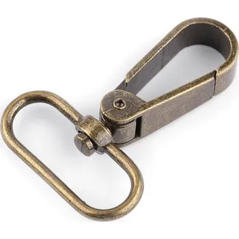 Kovová karabina otočná, průvlek 32 mm, střední, 2 staromosaz