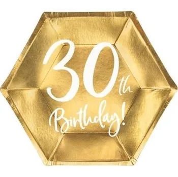 Talíř Papírové talíře 30 let - zlaté - 20 cm, 6 ks