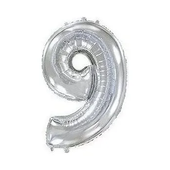 Balónek Balón foliový číslice stříbrná - silver 102 cm - 9