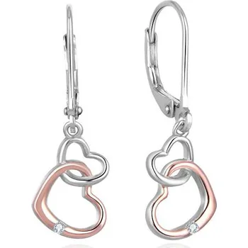 Šperk Beneto Romantické stříbrné bicolor náušnice se srdíčky AGUC2608 (Ag925/1000; 1,8 g)