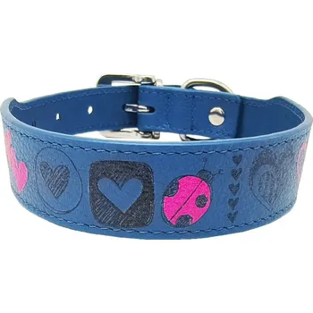 Obojek pro psa Anadi Kožený obojek Love pro malé až střední psy, modrý, 2, 6 cm × 27 - 31 cm